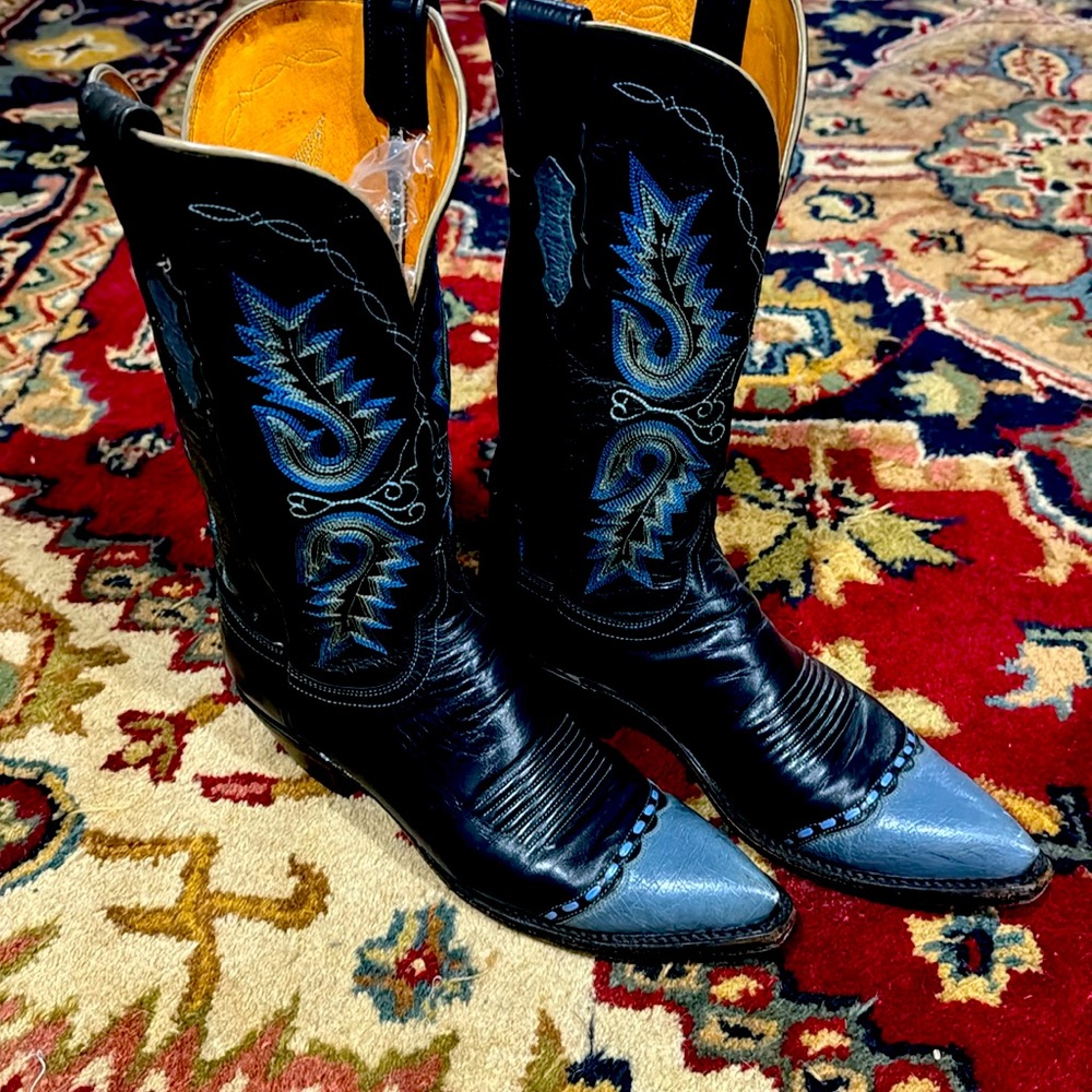 Blue and Black Cowboy Boots